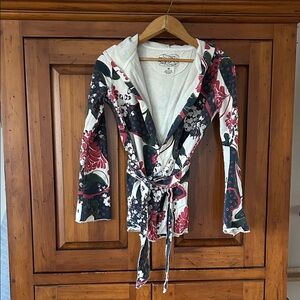 Lucky Brand Red and Blue Floral Wrap Top